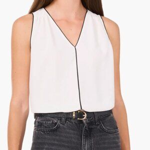 Ivory Piped Sleeveless Crêpe de Chine Top SZ: Large